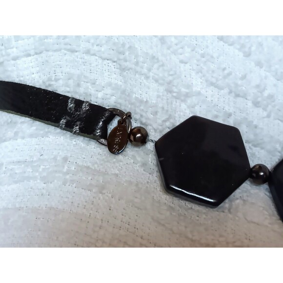 Express Signed Black Geometric Hexagon Statement Necklace 28-30 in - Picture 3 of 10
